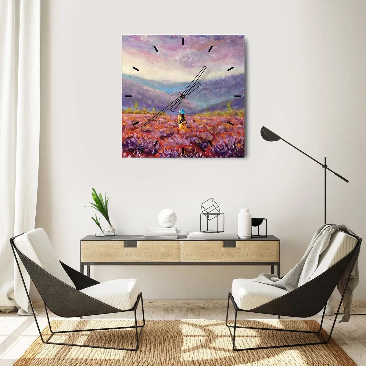 Wall clock - Clock on glass - In Lavendar World - 30x30 cm