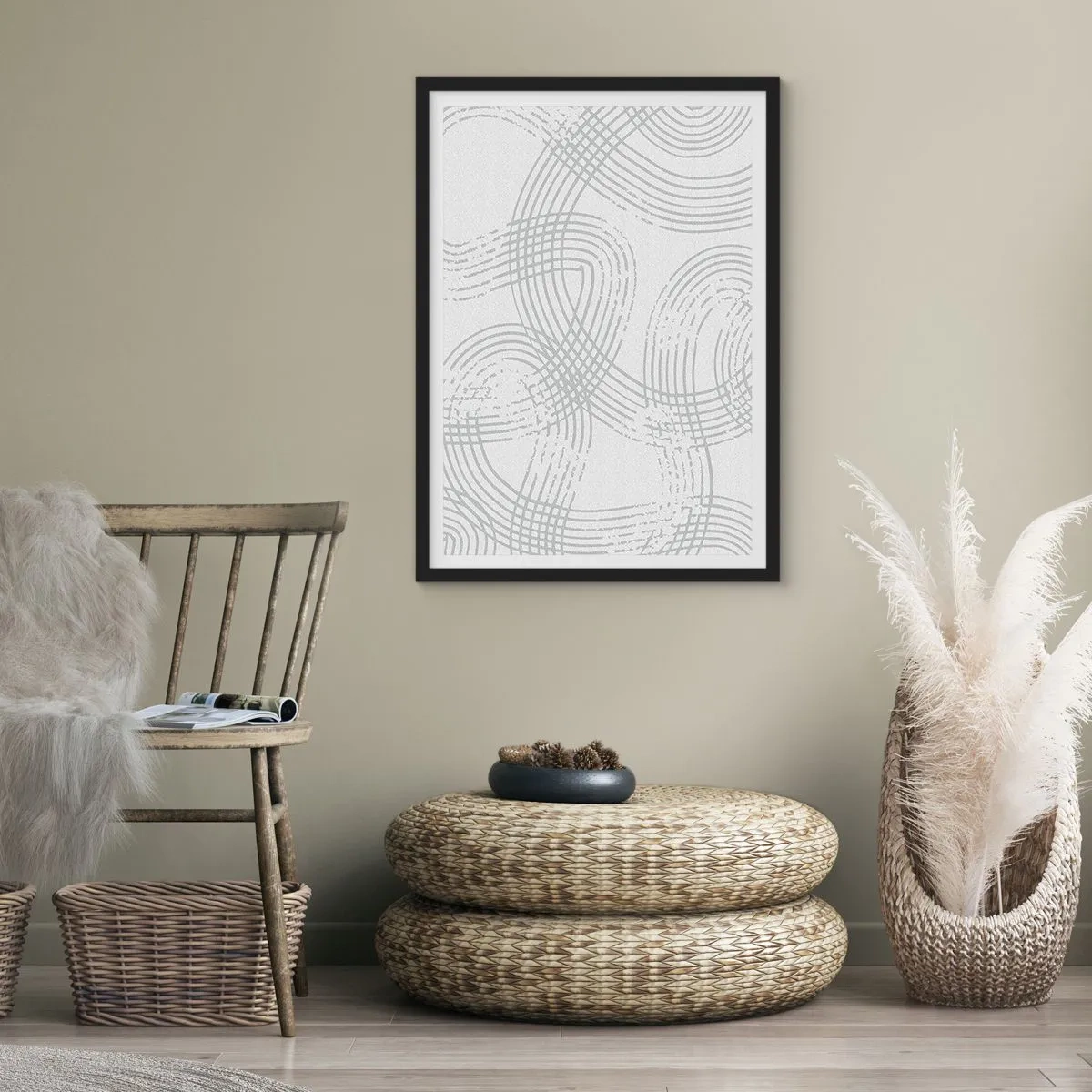 Poster in black frame - A minimalist composition of abstract lines on a light background. - 50x70cm - No Straight Line - Modern wall decoration for the living room and bedroom ARTTOR