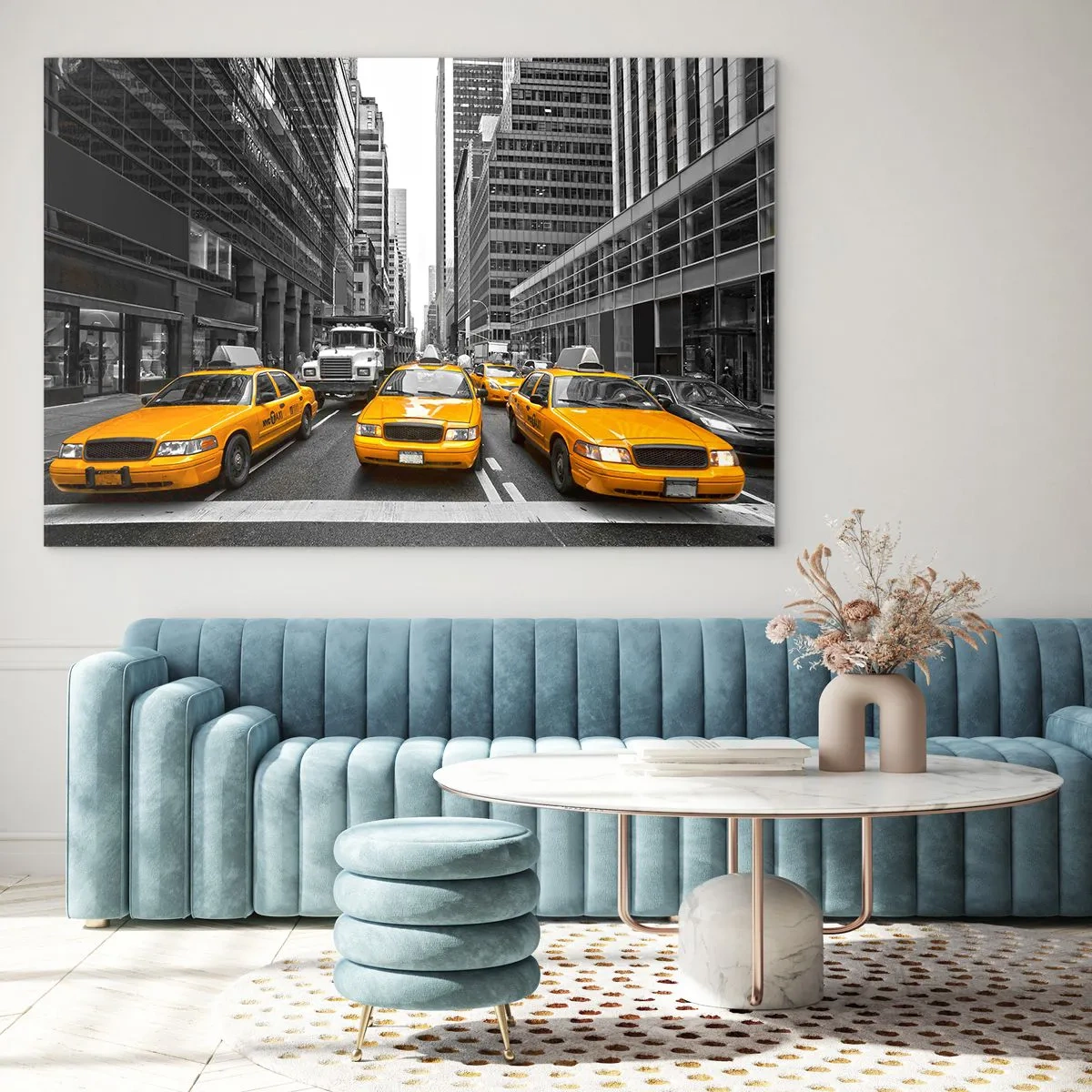 Glass picture - Yellow taxis on the streets of New York - 70x50cm - We Paint the City - Modern wall decoration for the living room and bedroom ARTTOR