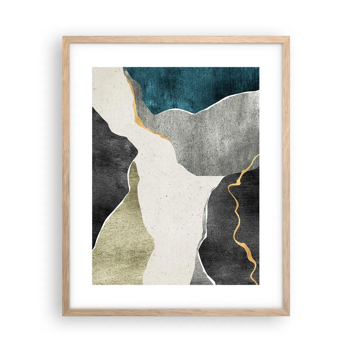 Poster in light oak frame - Mosaic Composition with a Gold Thread - 40x50 cm