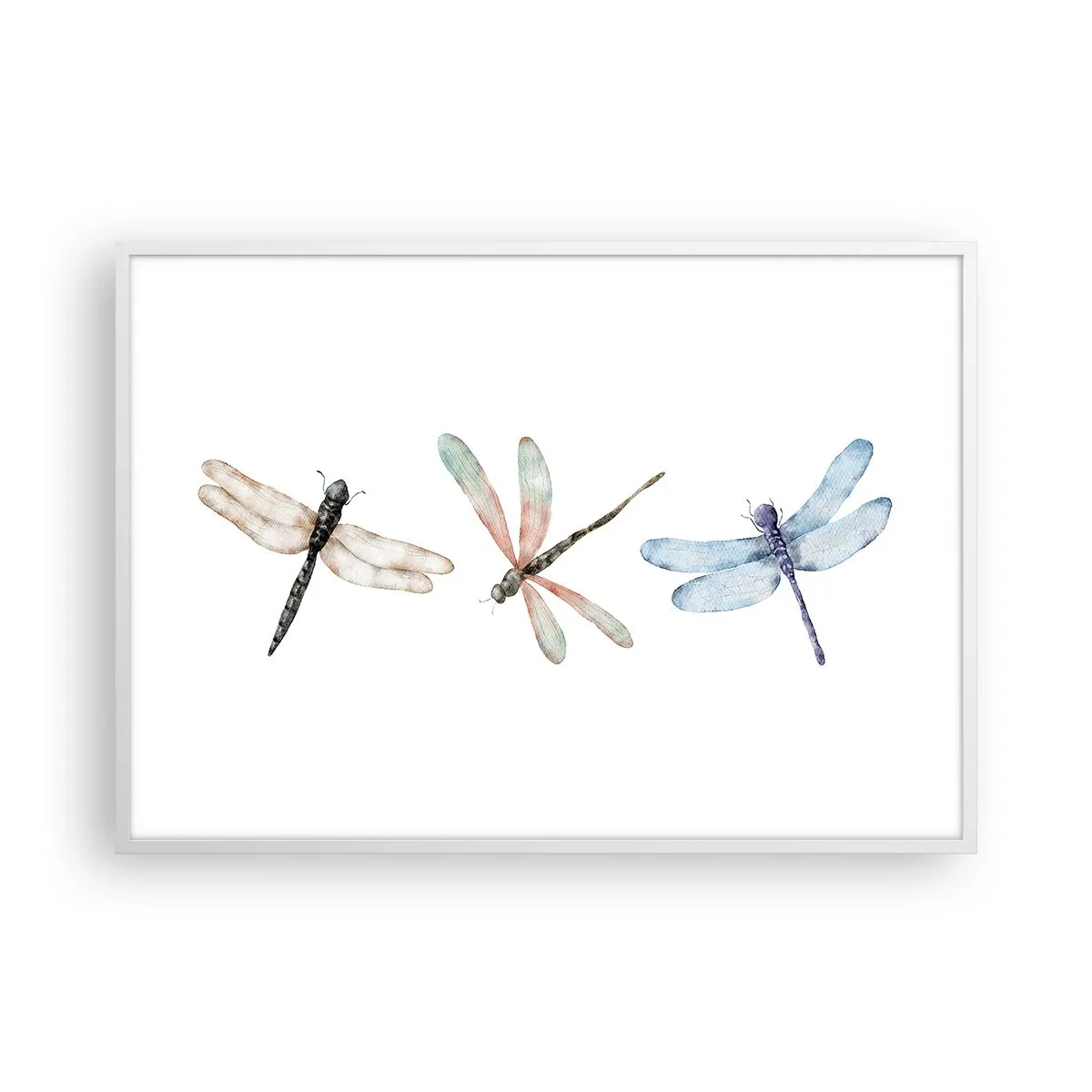 Poster in white frmae - Lightness of Dragonflies  - 100x70 cm