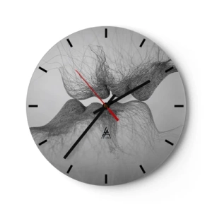 Wall clock - Clock on glass - Abstract meshes forming a kiss - 30x30cm - Kiss of the Wind - Modern wall decoration for the living room, kitchen, and bedroom ARTTOR