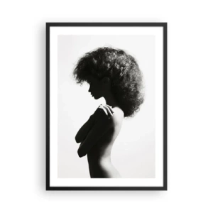 Poster in black frame - Profile of a woman in an elegant black and white photograph - 50x70cm - Like a Flower on a Thin Stem - Modern wall decoration for the living room and bedroom ARTTOR
