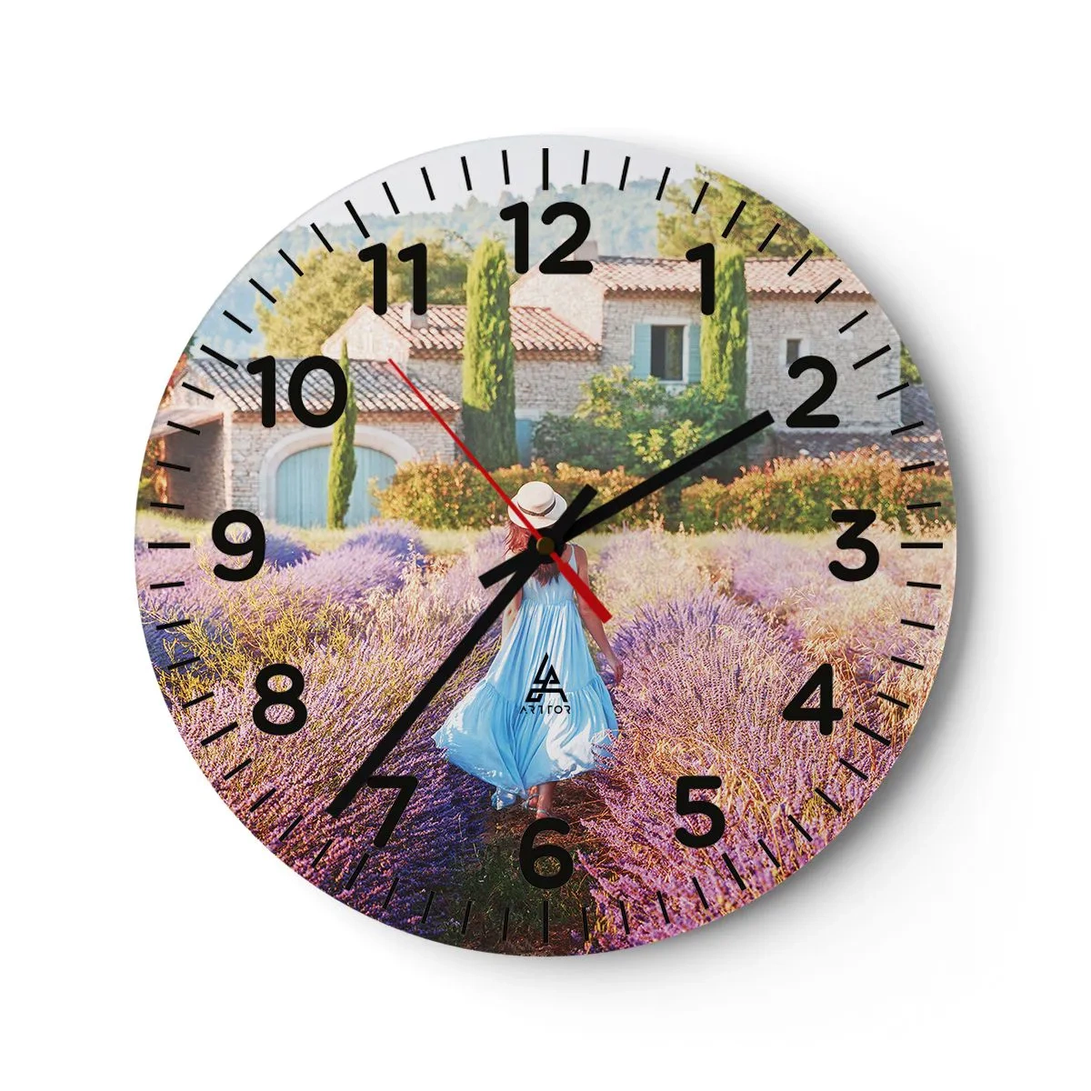Wall clock - Clock on glass - Lavender Girl - 40x40 cm