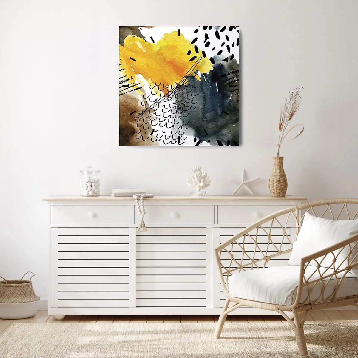 Wall clock - Clock on glass - Meeting of Elements - 30x30 cm