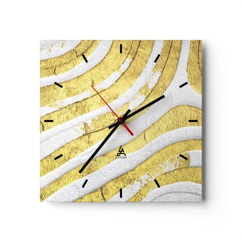 Wall clock - Clock on glass - Composition in White and Gold - 30x30 cm