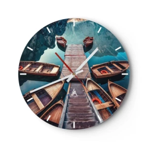 Wall clock - Clock on glass - Waiting at the Harbour - 40x40 cm