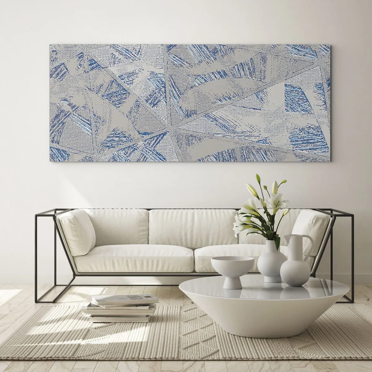 Glass picture - In Blue and Grey Maze - 90x30 cm