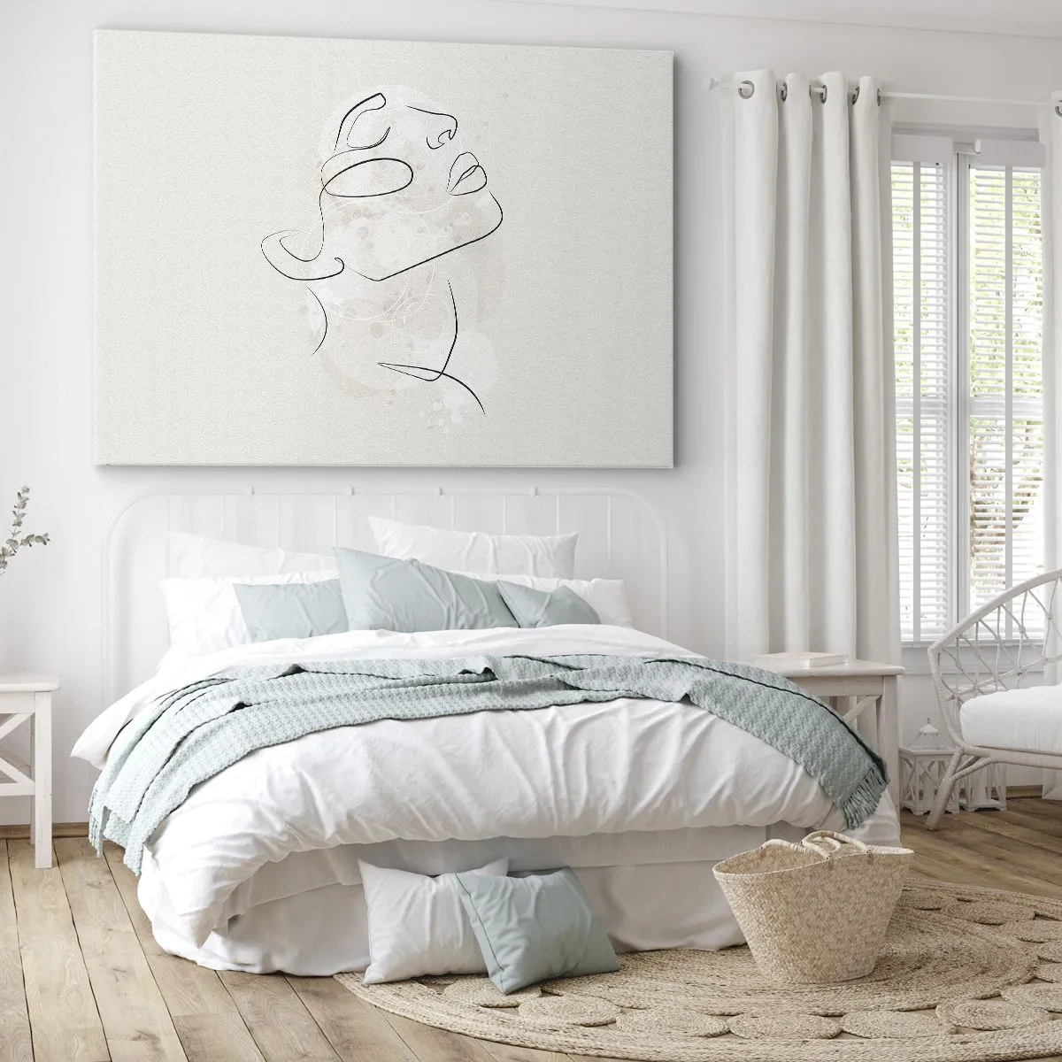 Canvas picture - A minimalist sketch of a face on a light background - 70x50cm - Outline of Happiness - Modern wall decoration for the living room and bedroom ARTTOR