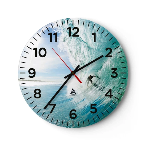Wall clock - Clock on glass - Riding the Wave - 40x40 cm