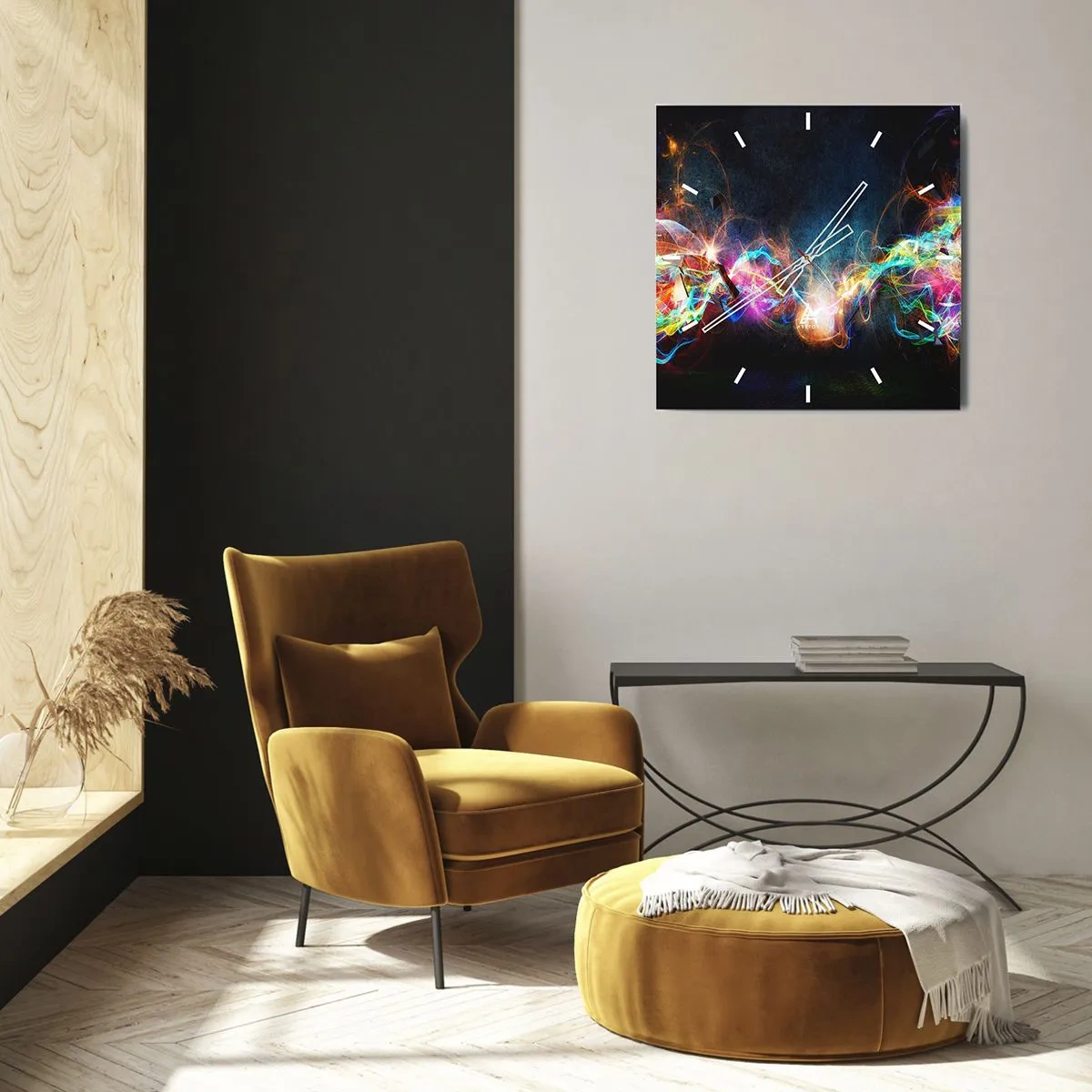 Wall clock - Clock on glass - Joyfully against Darkness - 30x30 cm