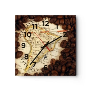 Wall clock - Clock on glass - Where Does the Best Coffee Come from? - 30x30 cm