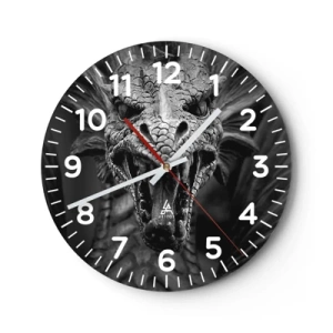 Wall clock - Clock on glass - Fairytale Dragon in Grey - 30x30 cm