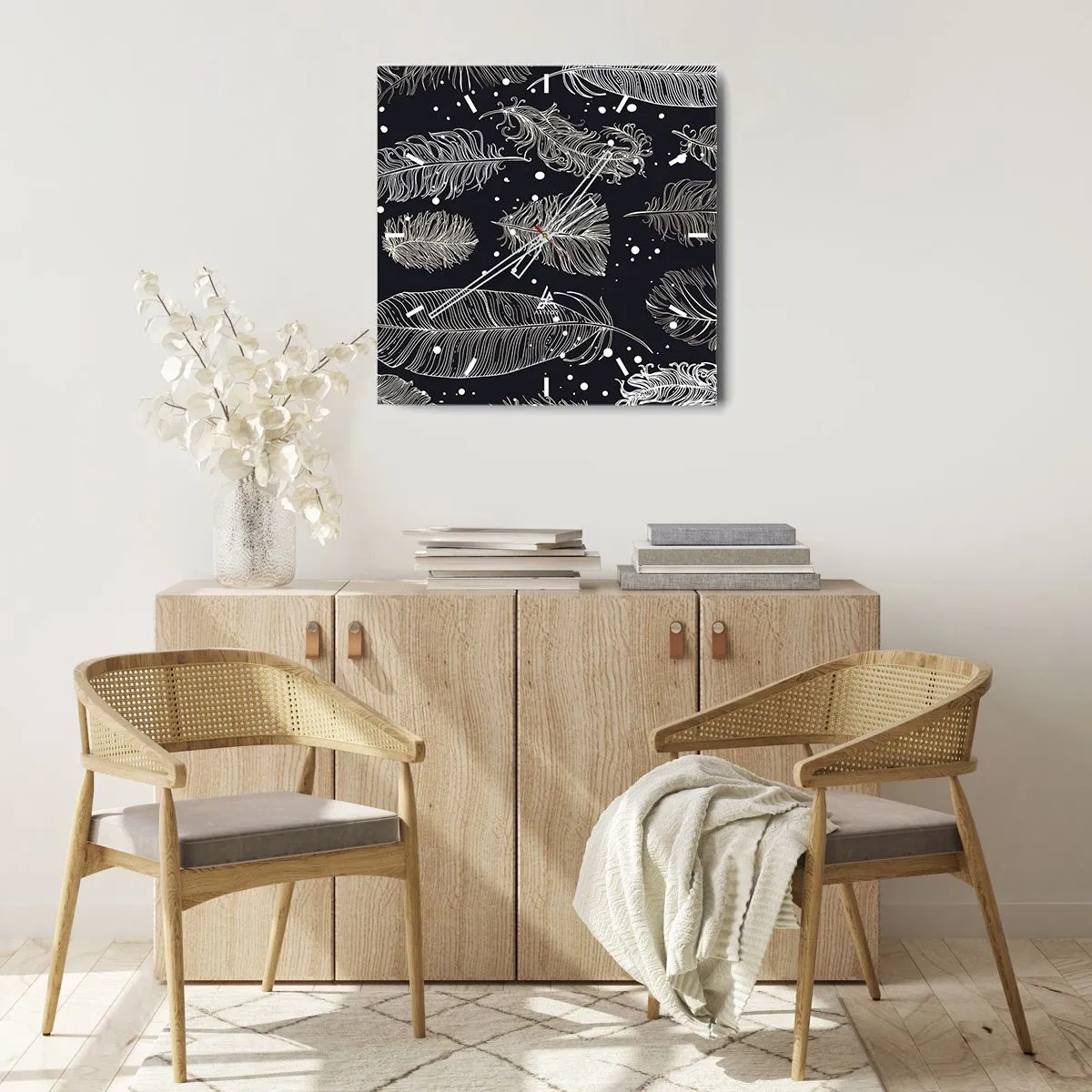 Wall clock - Clock on glass - Feathery Lace - 40x40 cm