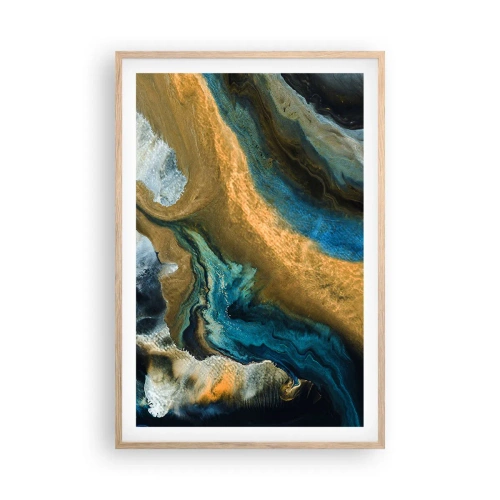 Poster in light oak frame - Blue -Yellow - Mutal Influences - 61x91 cm