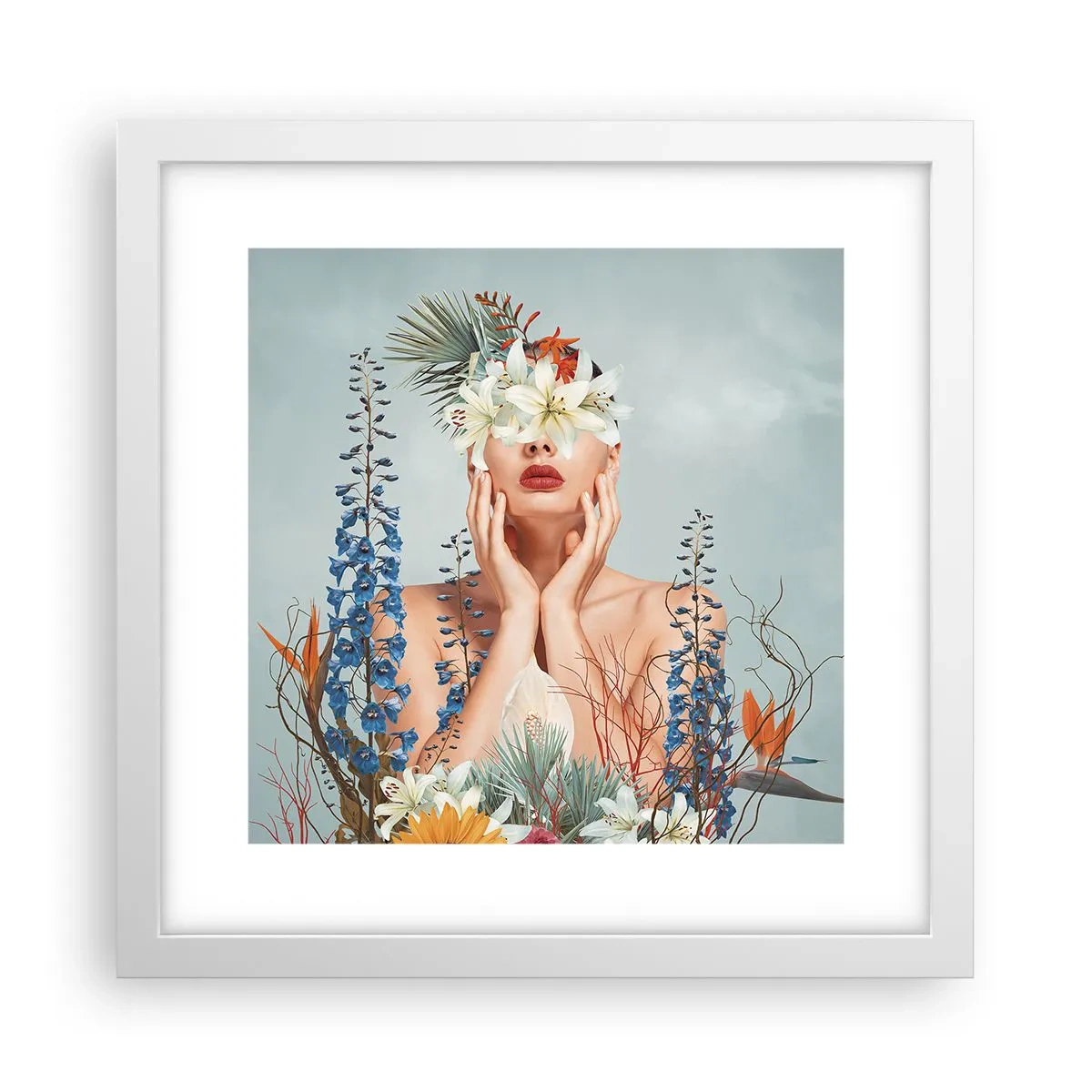 Poster in white frmae - Woman – Flower - 30x30 cm