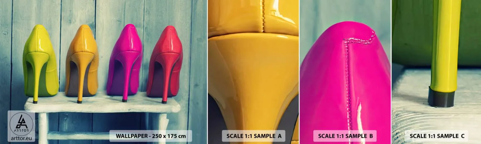 Photo Wallpaper Sample Standard Eco - Walk on a Rainbow - Fashion, Woman, Women's shoes - 100x30 cm