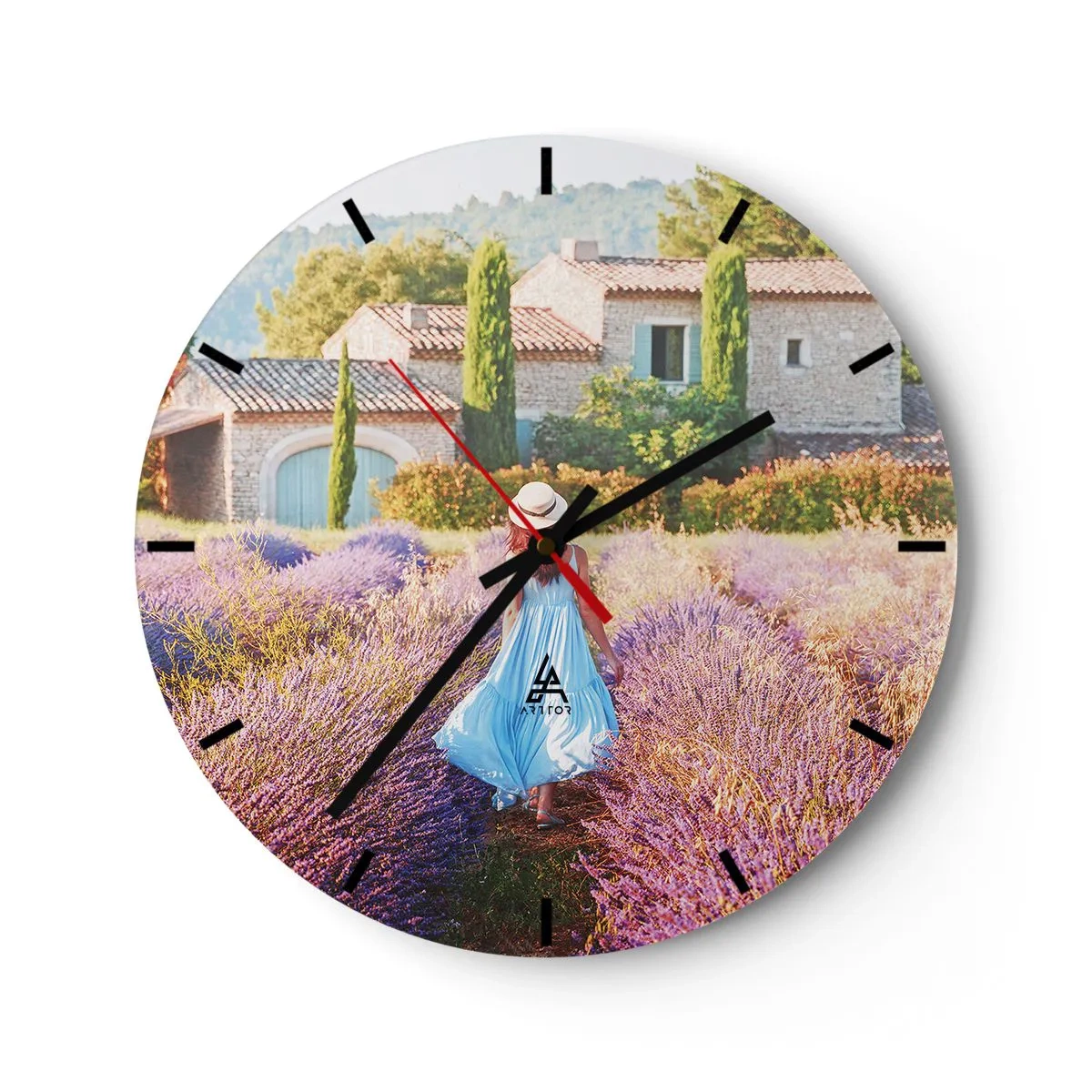 Wall clock - Clock on glass - Lavender Girl - 40x40 cm