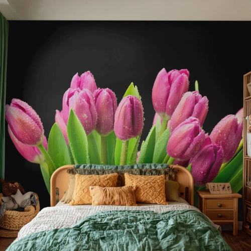 Photo Wallpaper Standard Eco - Lilac Joy of Spring - Flowers, Tulips, Bouquet of flowers - 200x140 cm