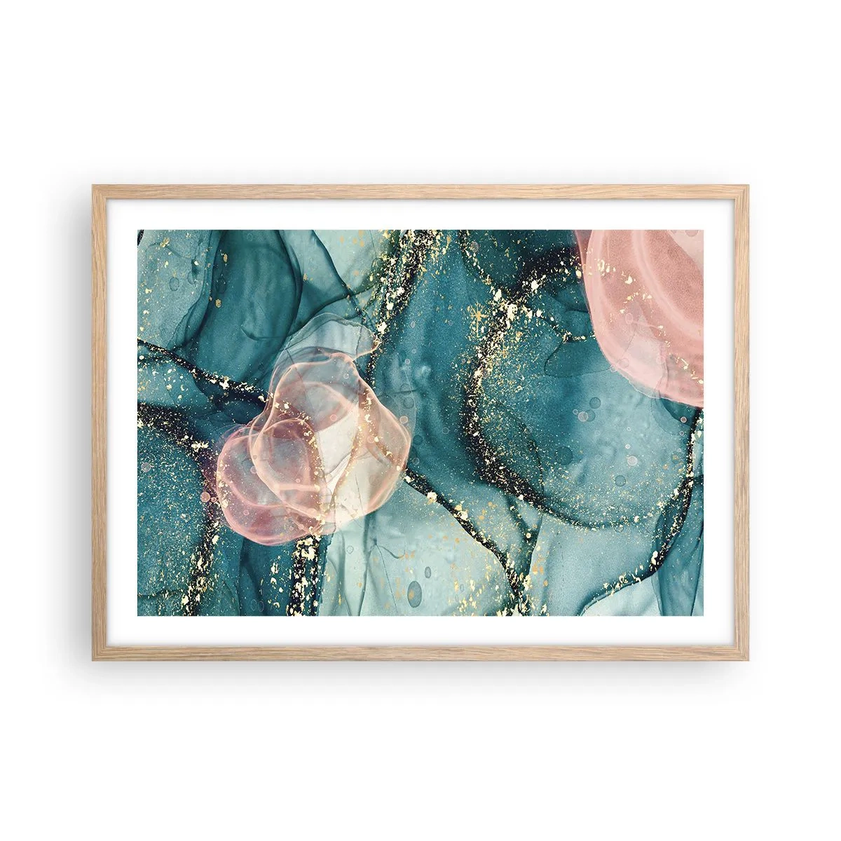 Poster in light oak frame - Silm Blue, Tulle Pink - 70x50 cm