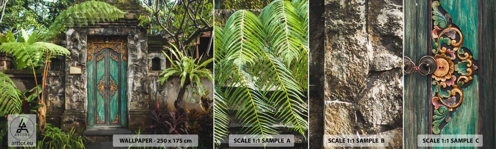 Photo Wallpaper Sample Self-Adhesive Deluxe Sticker - Door to Exotic World - Door With Ornament, Architecture, Mystery - 100x30 cm