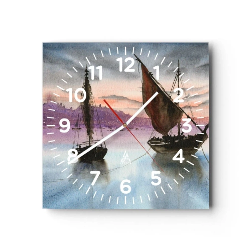 Wall clock - Clock on glass - Evening at the Port - 30x30 cm