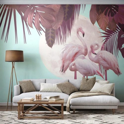 Photo Wallpaper Premium Canvas - Three Bird Graces - Flamingos, Birds, Nature - 100x70 cm
