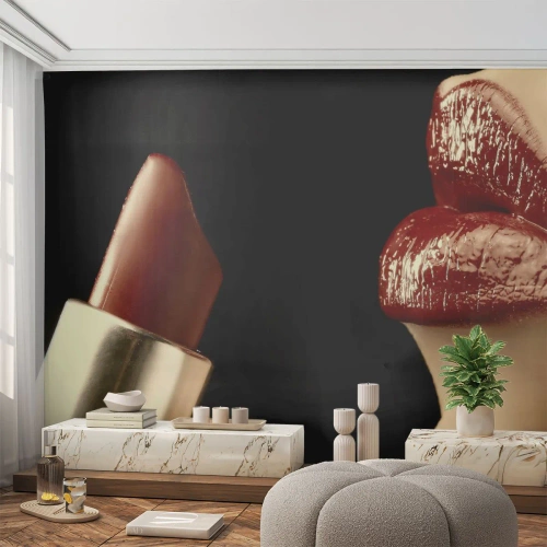 Photo Wallpaper Premium Canvas - Sensuality and Glow of Carmine - People, Woman, Makeup - 400x280 cm