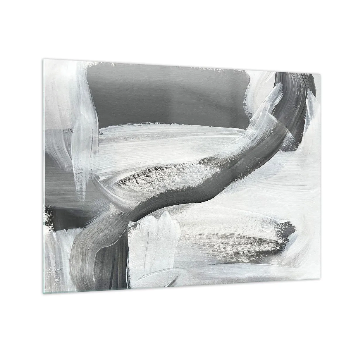 Glass picture - Black and white abstraction with dynamic brush strokes. - 70x50cm - With a Decisive Move - Modern wall decoration for the living room and bedroom ARTTOR