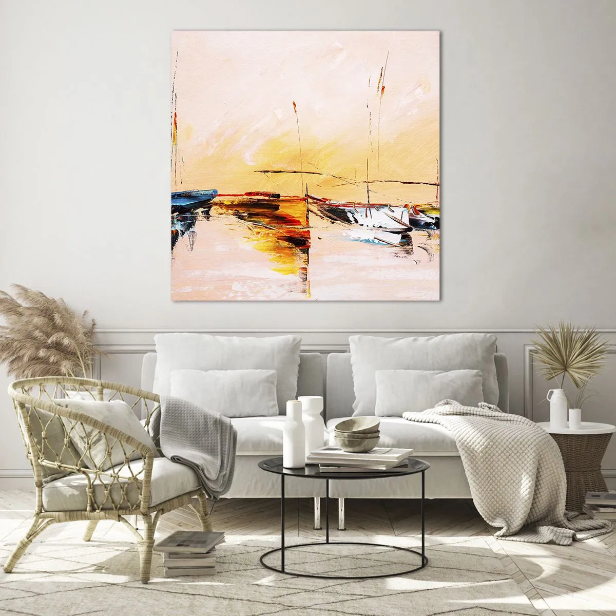 Glass picture - Evening at the Harbour - 60x60 cm