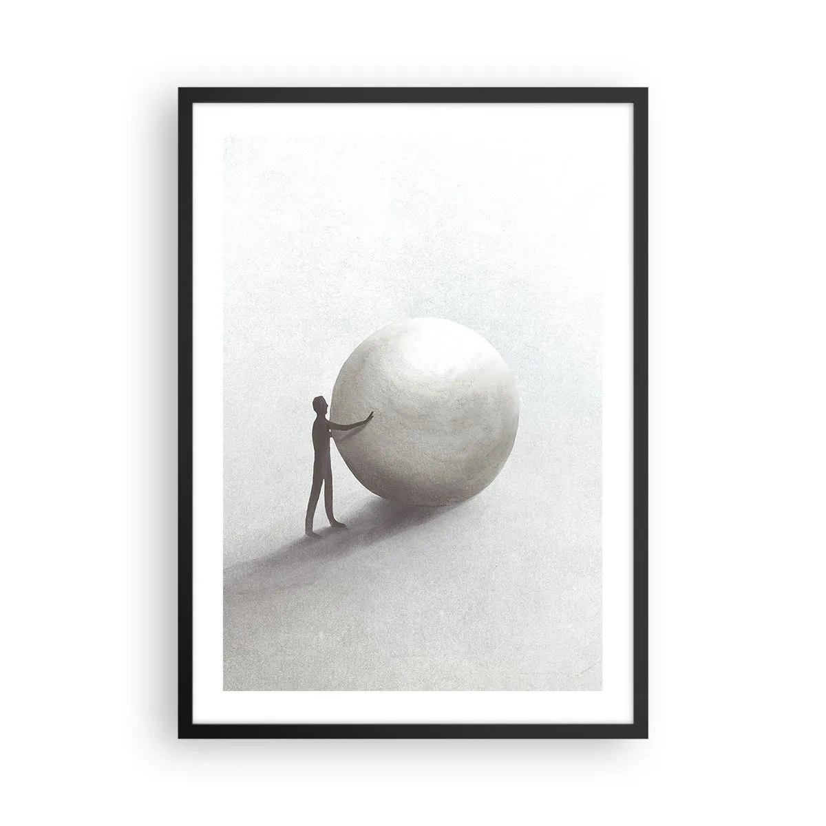 Poster in black frame - A minimalist figure with a large ball on a neutral background. - 50x70cm - Game of Life - Modern wall decoration for the living room and bedroom ARTTOR