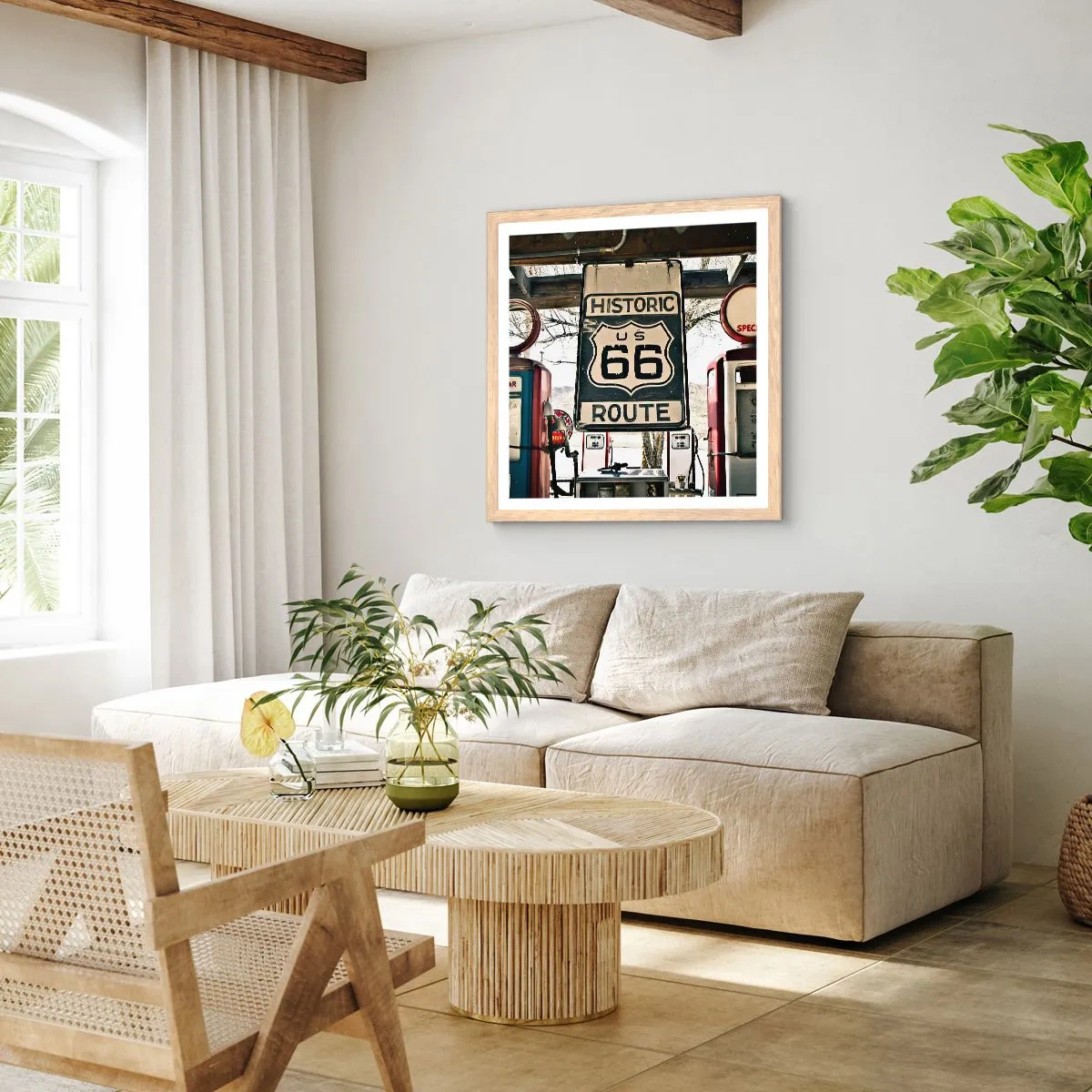 Poster in light oak frame - American Retro Trip - 40x40 cm