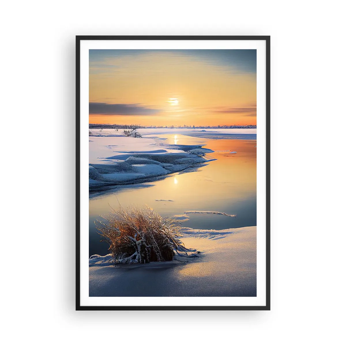 Poster in black frame - Winter Sunset - 70x100 cm
