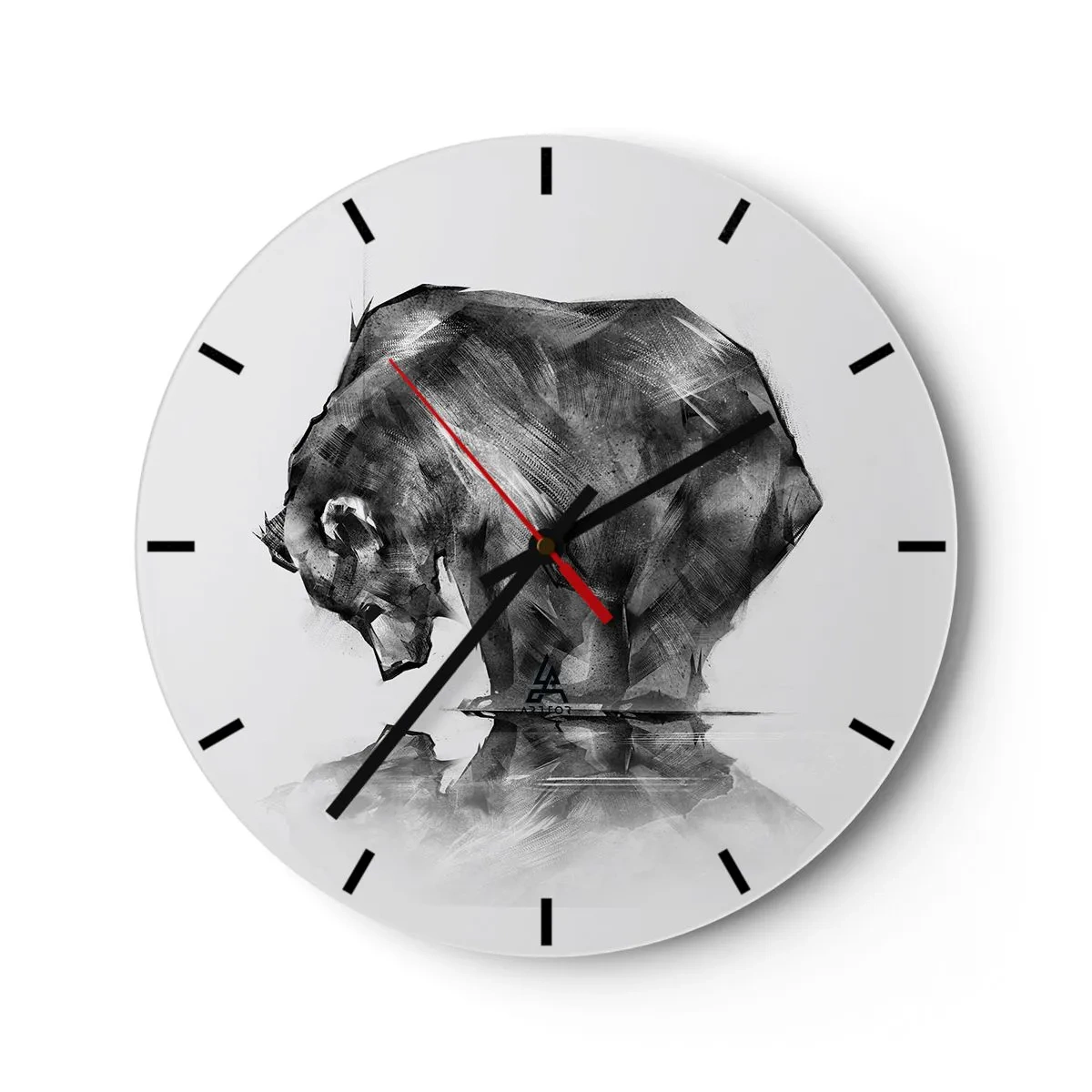 Wall clock - Clock on glass - Black and white drawing of a bear by the water - 30x30cm - Nice to See Someone Close - Modern wall decoration for the living room, kitchen, and bedroom ARTTOR