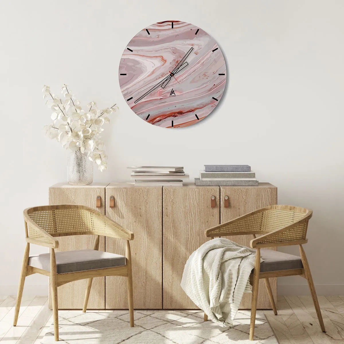 Wall clock - Clock on glass - Liquid Pink - 40x40 cm
