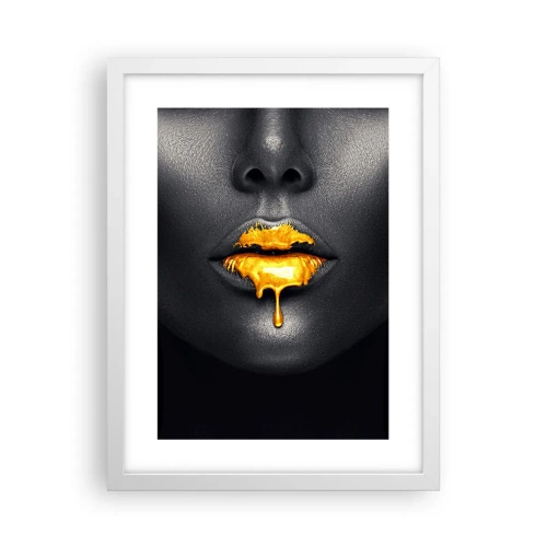 Poster in white frmae - Golden Lips - 30x40 cm