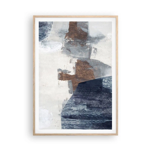 Poster in light oak frame - Blue and Brown Shapes - 70x100 cm