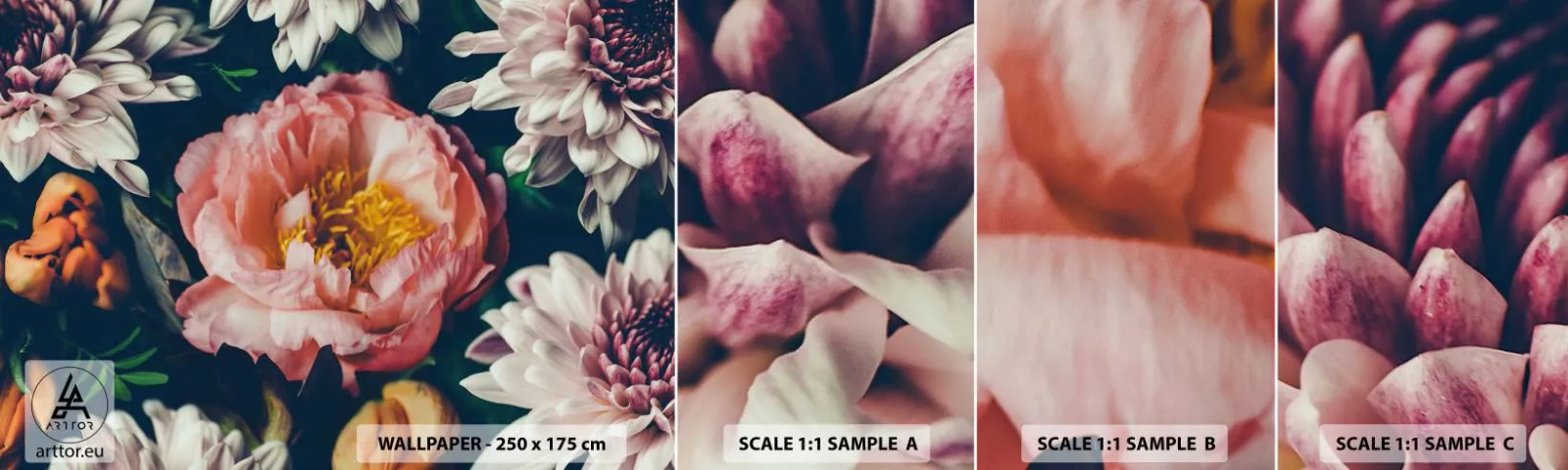 Photo Wallpaper Sample Standard Eco - In Baroque Style - Flowers, Peony, Bouquet of flowers - 100x30 cm