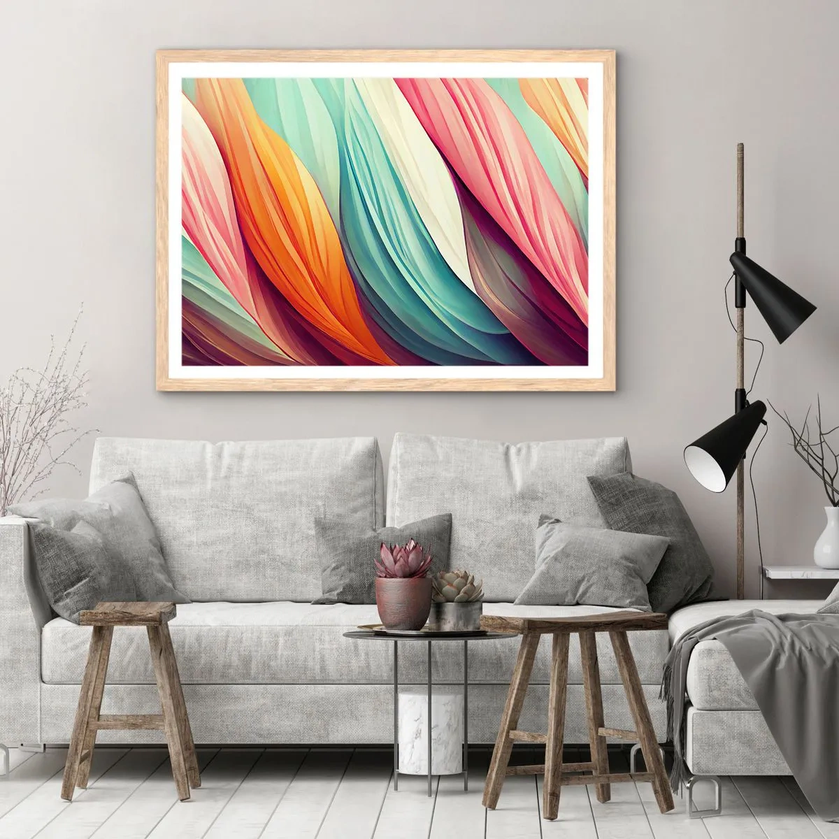 Poster in light oak frame - Rainbow Knot - 70x50 cm