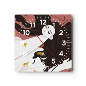 Wall clock - Clock on glass - Dream of a Golden Horse - 30x30 cm