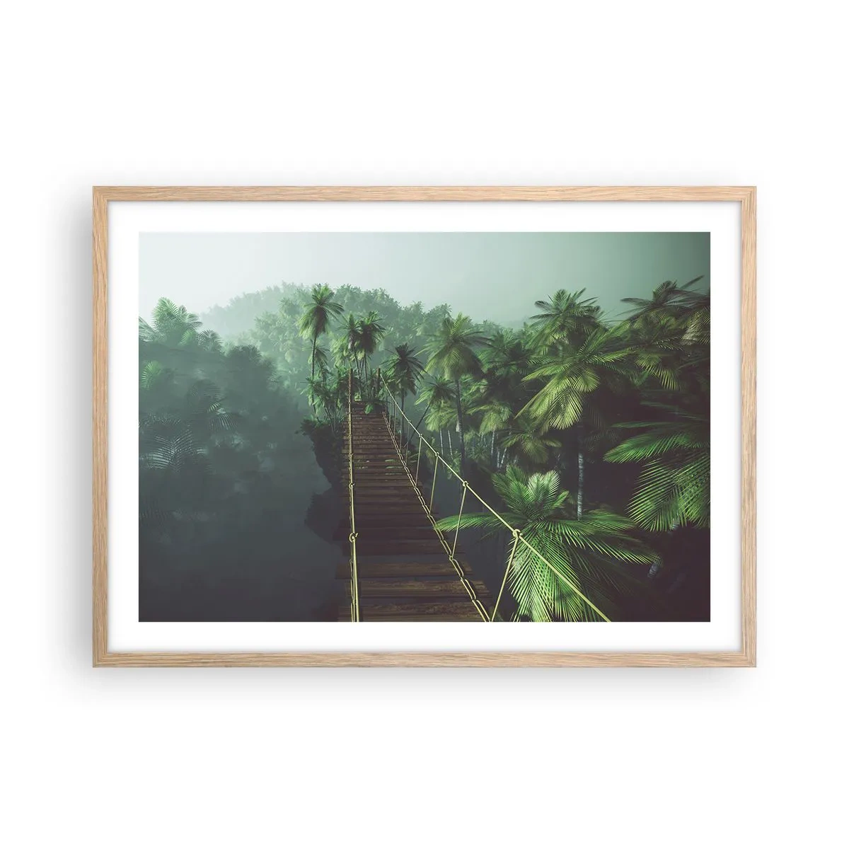 Poster in light oak frame - Hanging Bridge in the Green - 70x50 cm