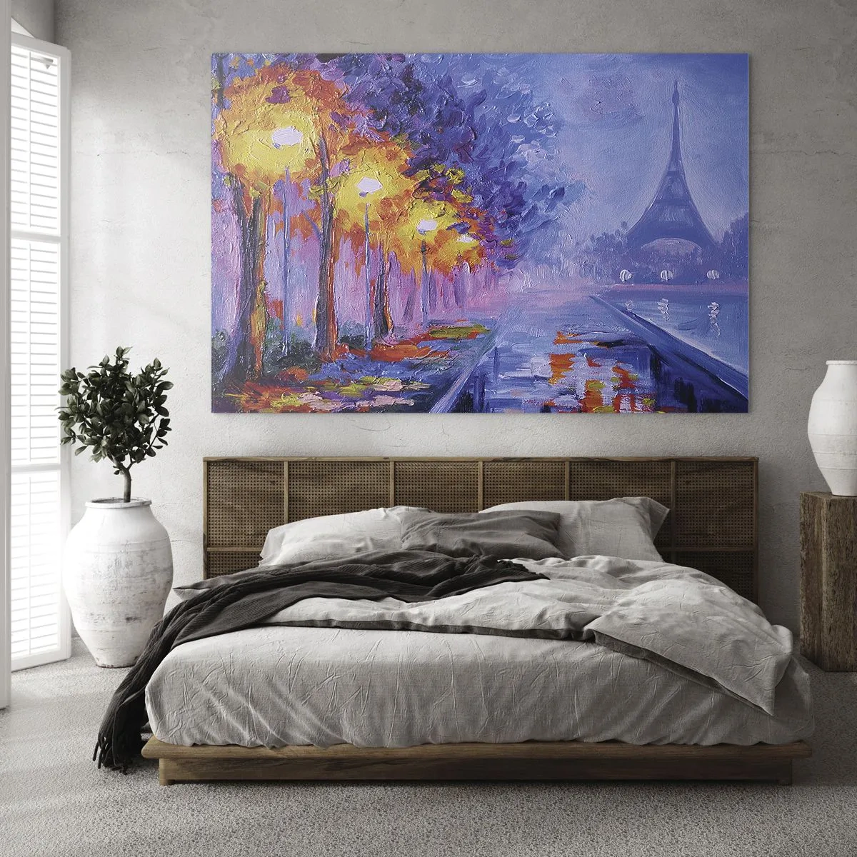 Glass picture - Evening walk in Paris with the Eiffel Tower - 70x50cm - Dreamed Walk - Modern wall decoration for the living room and bedroom ARTTOR
