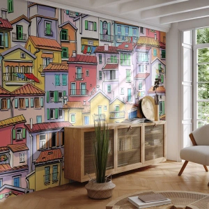 Custom Self-Adhesive Wallpaper Deluxe Sticker - Merry City - City, Tenement houses, Houses