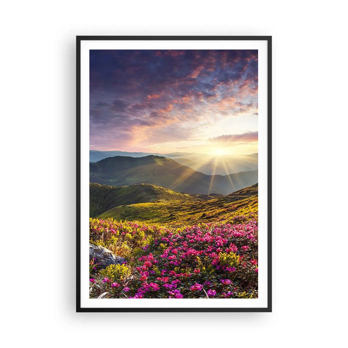 Poster in black frame - Freshness of Mountain Morning - 70x100 cm