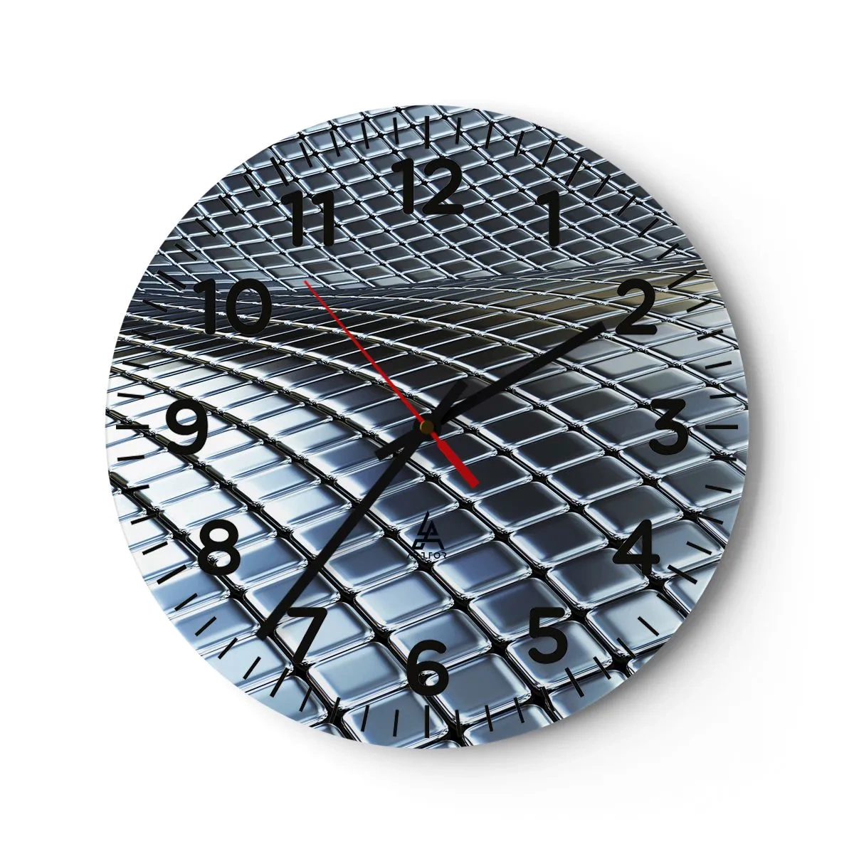 Wall clock - Clock on glass - Metallic Silver Wave - 40x40 cm