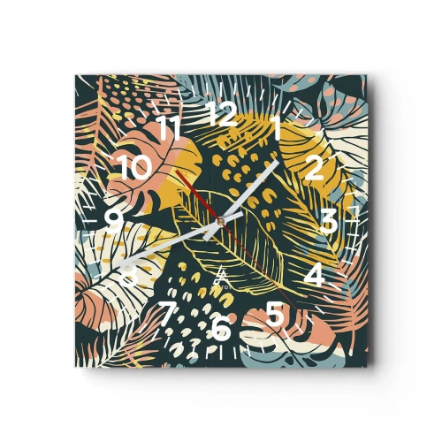 Wall clock - Clock on glass - Leafy Fantasy - 40x40 cm