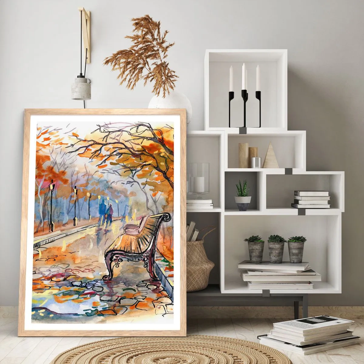Poster in light oak frame - Walking together into Autumn - 40x50 cm