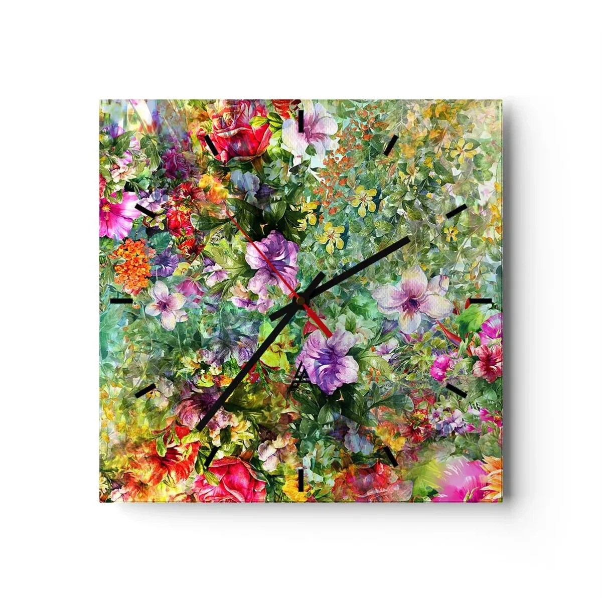 Wall clock - Clock on glass - Lost in the Flowers - 40x40 cm