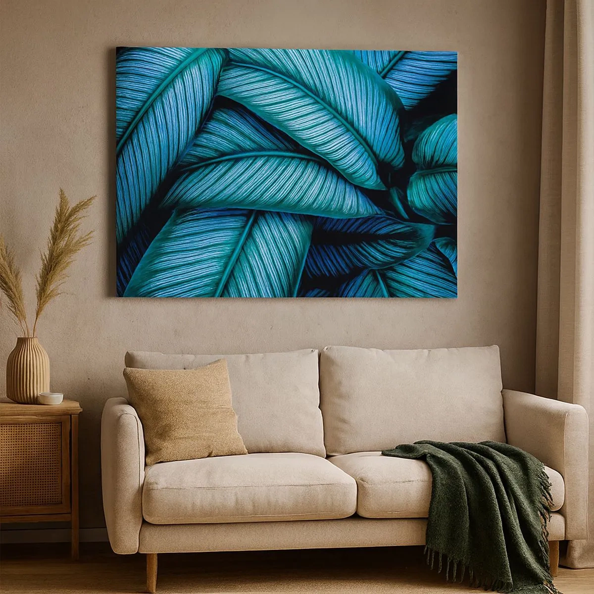 Canvas picture - A close-up shot of turquoise leaves with vivid detail. - 70x50cm - Lifelines - Modern wall decoration for the living room and bedroom ARTTOR