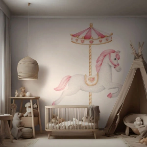 Photo Wallpaper Premium Canvas - Off the Hoofs - Horse, Merry-go-round, Girlish - 400x280 cm